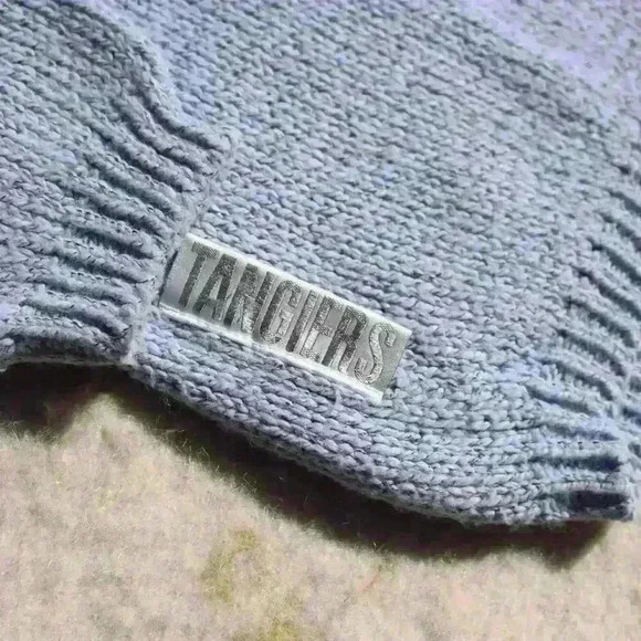 VINTAGE TANGIERS Ski Sweater Boxy Knit Pocket Light Blue Metallic Women Small - Picture 10 of 10